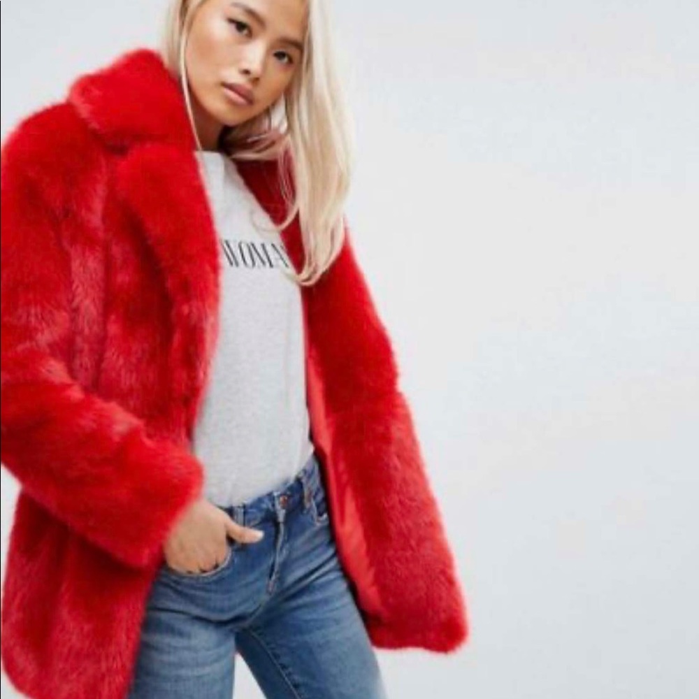 Red Faux Fur H&M Coat